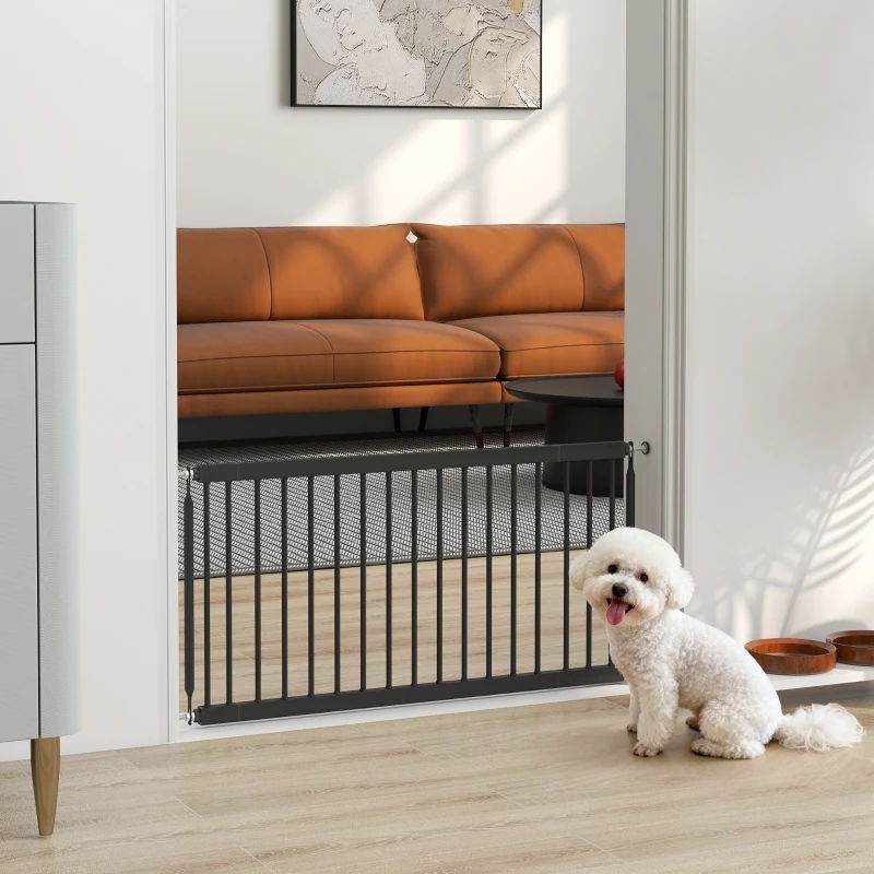 PawHut 26"-37" Dog Gate, Adjustable Pet Gate, Fits 18" Tall with 2 Extension, Pressure Mount Kit for Stairs and Doorways, Black
