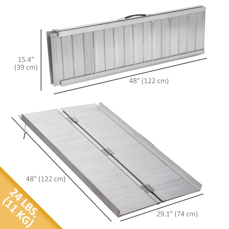 HOMCOM 4ft Textured Aluminum Folding Wheelchair Ramp, Portable Threshold Ramp, for Scooter Steps Home Stairs Doorways