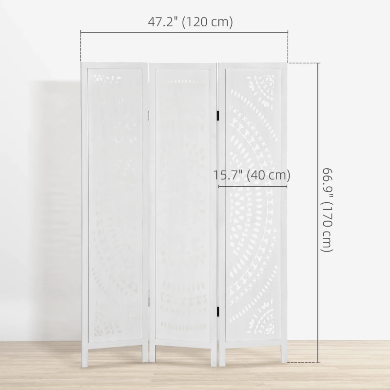 HOMCOM 3 Panel Room Divider, 5.6 Ft Tall Portable Folding Privacy Screen, Wood Partition Wall Divider for Home Office, White
