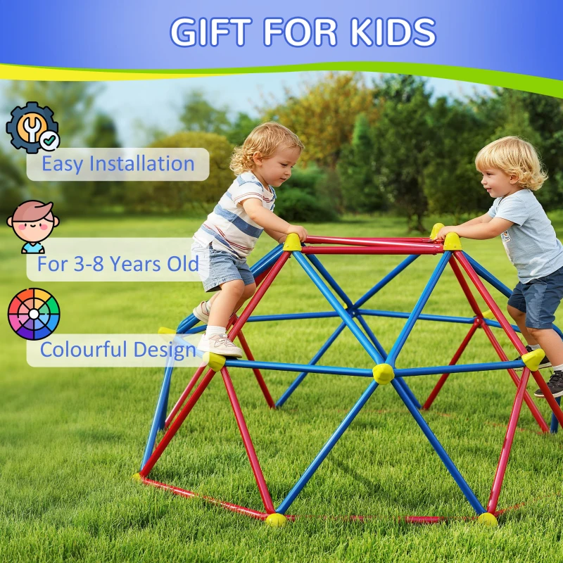 Outsunny 6 FT Climbing Dome Geometric Jungle Gym w/ Rust and UV-Resistant Steel, Up to 396 lbs, for 1-4 Children Aged 3-8 Years