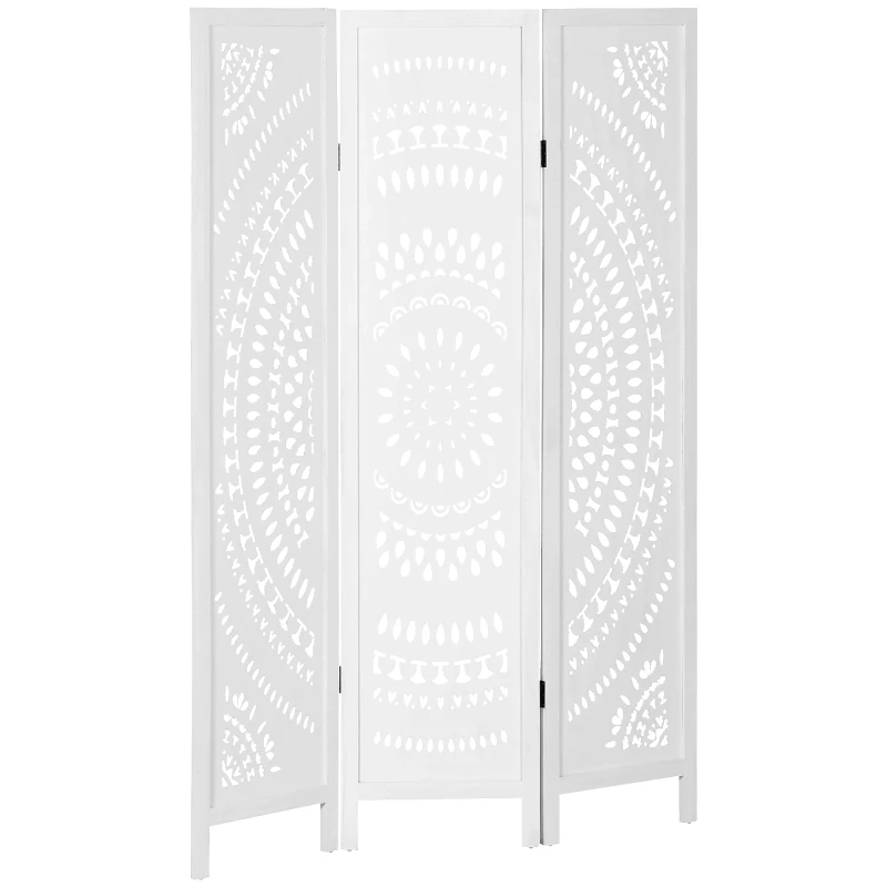 HOMCOM 3 Panel Room Divider, 5.6 Ft Tall Portable Folding Privacy Screen, Wood Partition Wall Divider for Home Office, White