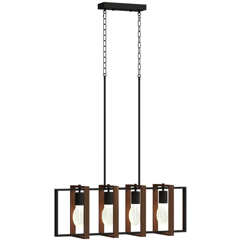 HOMCOM Farmhouse Kitchen Island Lighting, Linear Pendant Light with 4 Rotatable Frames and Adjustable Height, Walnut