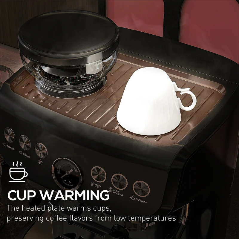 HOMCOM Espresso Machine, 15 Bar Barista Coffee Maker with Milk Frother, Fast Heating, Grinder for Espresso, Latte, Cappuccino