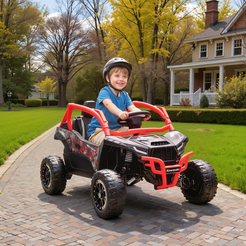 Qaba 12V Ride on Truck, Licensed KAWASAKI TERYX KRX 2WD Kids Electric Car with Rear Suspension for 3-8 Years, Red