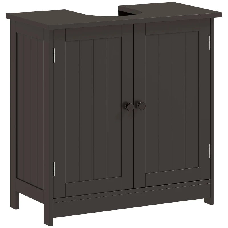 HOMCOM Bathroom Vanity, 24" Pedestal Sink Bathroom Vanity Furniture with 2 Doors and Shelf, Coffee