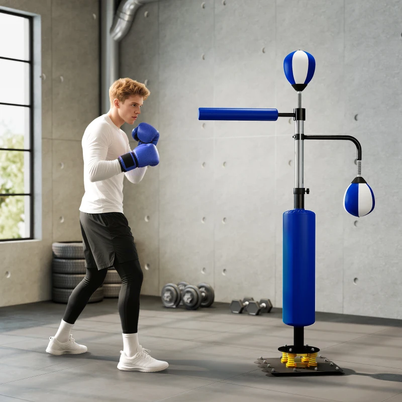 Soozier 4.6'-6.7' Speed Bag Boxing Bag Stand, Reflex Bag Boxing Training Equipment, Speed Punching Bag, Blue