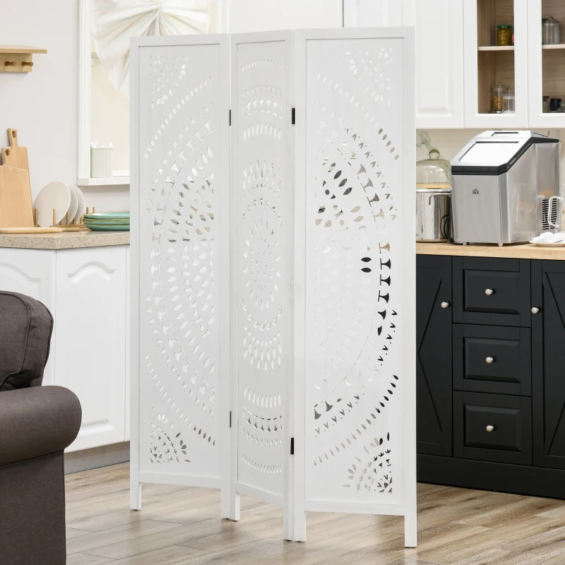 HOMCOM 3 Panel Room Divider, 5.6 Ft Tall Portable Folding Privacy Screen, Wood Partition Wall Divider for Home Office, White