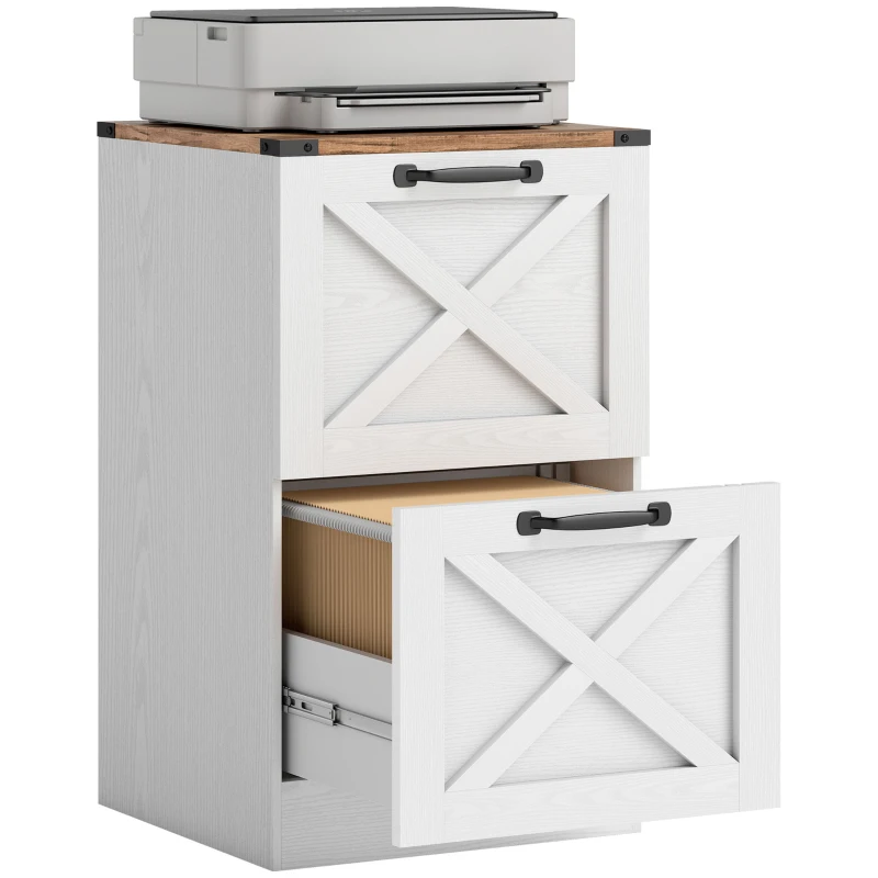 HOMCOM 2 Drawer File Cabinet with Silent Slides, Vertical Farmhouse Filing Cabinet Fits Letter/A4 Size Home Office, White