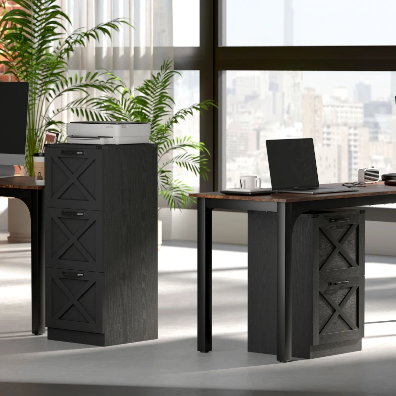 HOMCOM 2 Drawer File Cabinet with Silent Slides, Vertical Farmhouse Filing Cabinet Fits Letter/A4 Size Home Office, Black