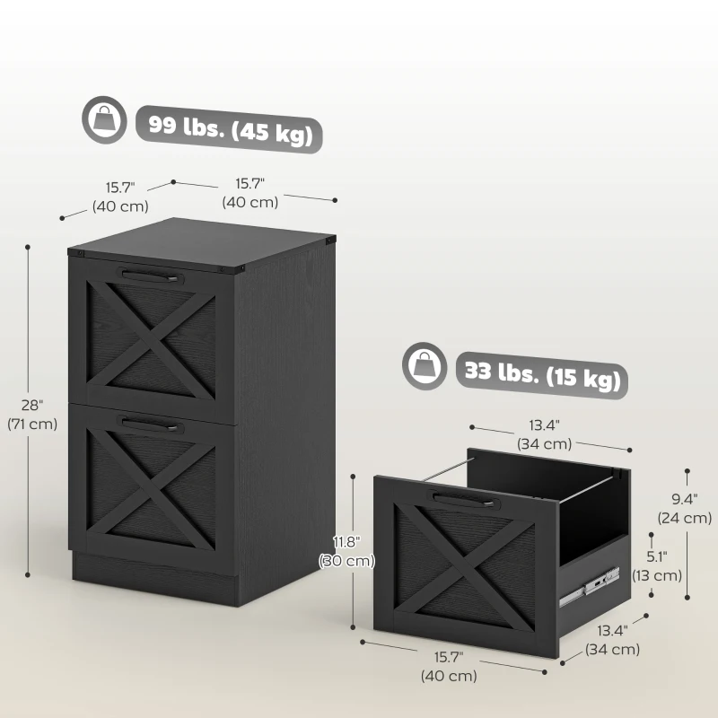 HOMCOM 2 Drawer File Cabinet with Silent Slides, Vertical Farmhouse Filing Cabinet Fits Letter/A4 Size Home Office, Black