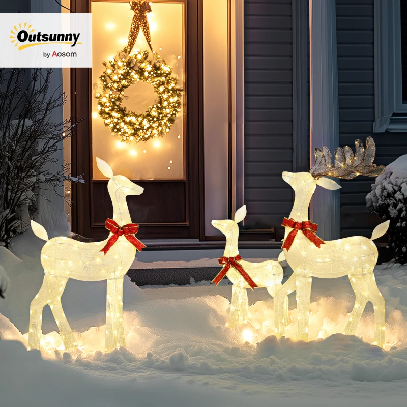 Outsunny 3 Piece Lighted Christmas Reindeer Family, 55" Light Up Deer, Outdoor Holiday Decor with LED Lights, Stakes, Zip Ties