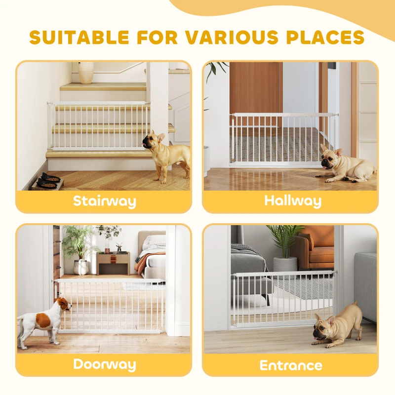PawHut 26"-37" Dog Gate, Adjustable Pet Gate, Fits 18" Tall with 2 Extension, Pressure Mount Kit for Stairs and Doorways, White