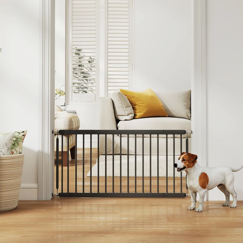 PawHut 26"-37" Dog Gate, Adjustable Pet Gate, Fits 18" Tall with 2 Extension, Pressure Mount Kit for Stairs and Doorways, Black