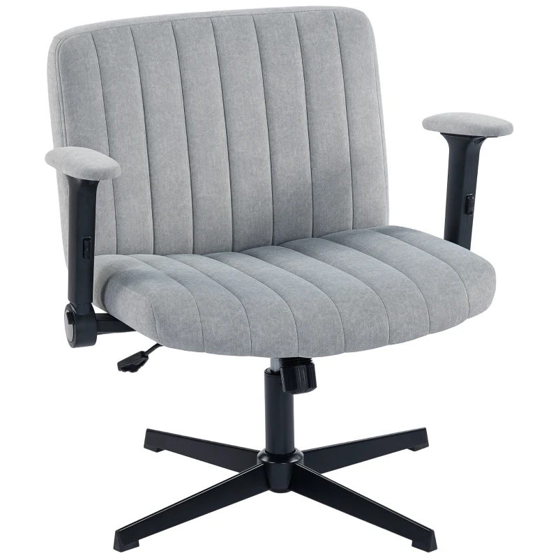 HOMCOM Criss Cross Chair with Flip-up Armrests, Wide Office Chair with Adjustable Height, Tilting, No Wheels, Grey