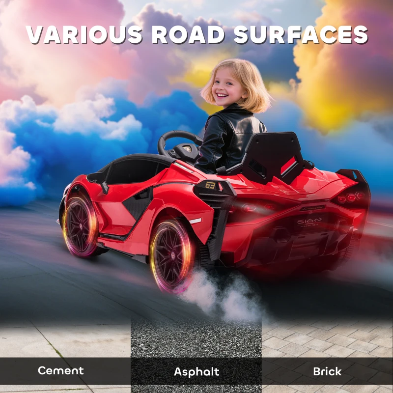Aosom 12V Lamborghini SIAN Licensed Electric Car for kids with Remote Control, Horn, Music, & Headlights, Red