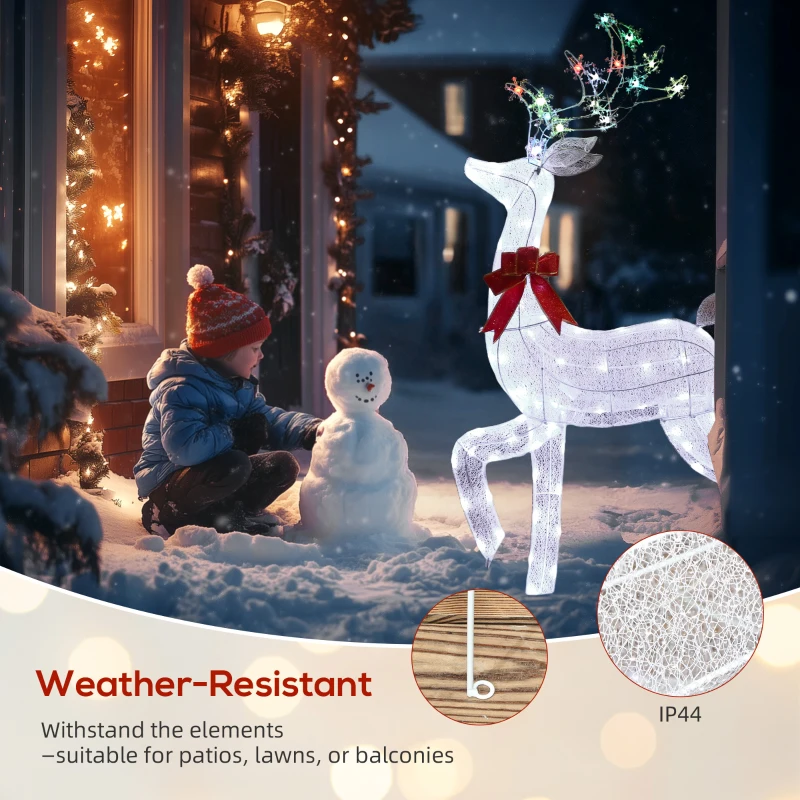 Outsunny 4.3FT Lighted Christmas Reindeer, Christmas Decor with RGB and Warm White LEDs, Stakes and Zip Ties, IP44 Waterproof