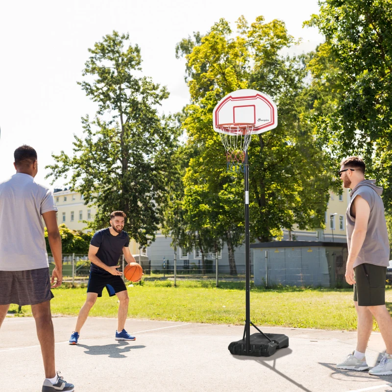 HOMCOM 7-8.5ft Basketball Hoop, Freestanding Basketball System with 27.5" Shatterproof Backboard and Wheels, White