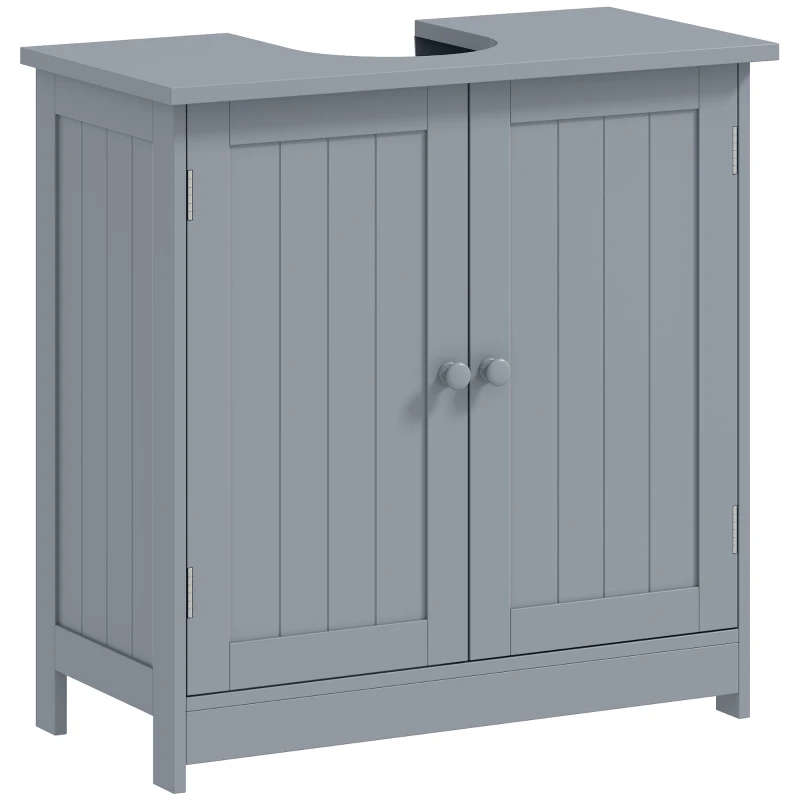 HOMCOM Bathroom Vanity, 24" Pedestal Sink Bathroom Vanity Furniture with 2 Doors and Shelf, Grey