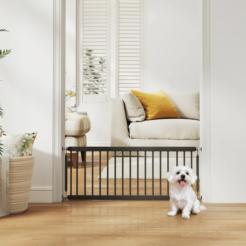 PawHut 26"-37" Dog Gate, Adjustable Pet Gate, Fits 14" Tall with 2 Extension, Pressure Mount Kit for Stairs and Doorways, Black