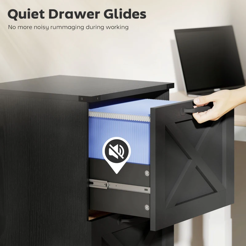 HOMCOM 2 Drawer File Cabinet with Silent Slides, Vertical Farmhouse Filing Cabinet Fits Letter/A4 Size Home Office, Black