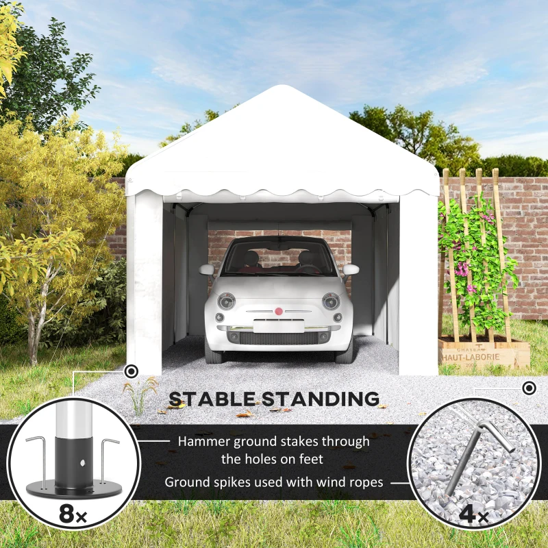 Outsunny 10 x 20ft Portable Garage Heavy Duty Carport with 2 Roll-up Doors and Removable Sidewalls for Car, Truck, Boat, White