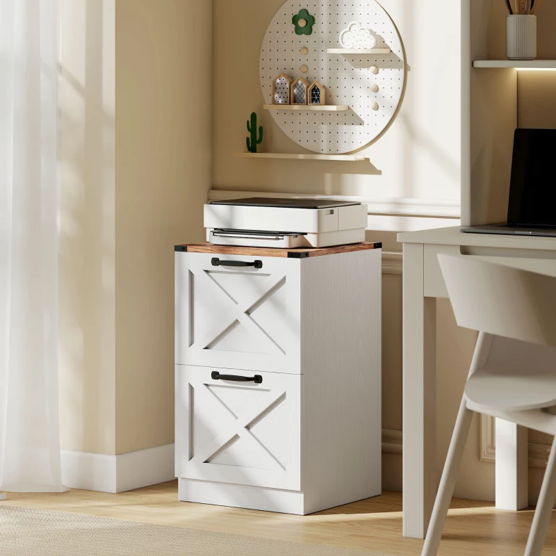 HOMCOM 2 Drawer File Cabinet with Silent Slides, Vertical Farmhouse Filing Cabinet Fits Letter/A4 Size Home Office, White