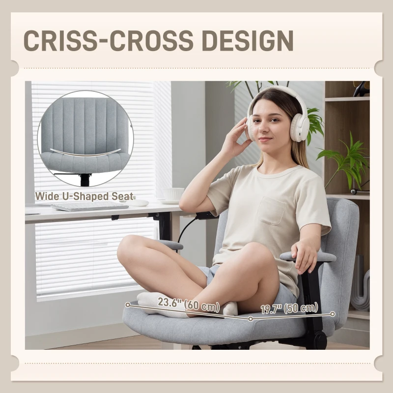 HOMCOM Criss Cross Chair with Flip-up Armrests, Wide Office Chair with Adjustable Height, Tilting, No Wheels, Grey