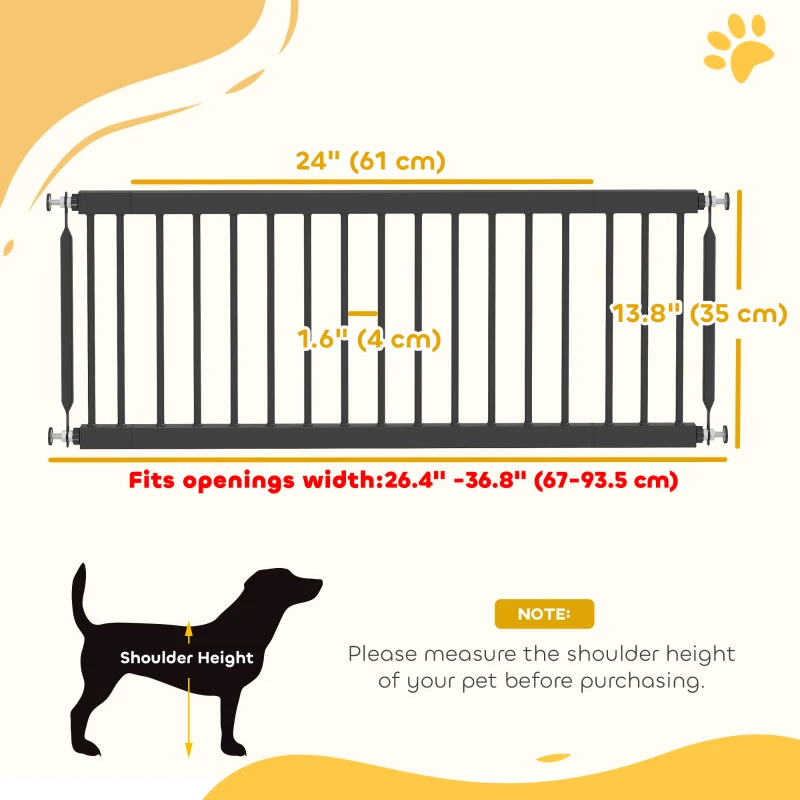 PawHut 26"-37" Dog Gate, Adjustable Pet Gate, Fits 14" Tall with 2 Extension, Pressure Mount Kit for Stairs and Doorways, Black