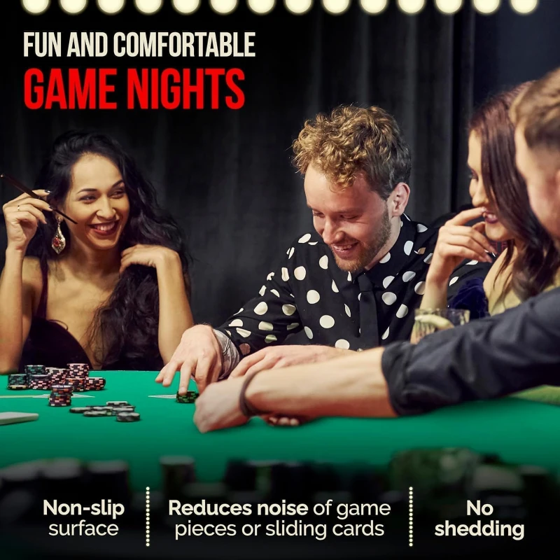 Felt Game Table Cover — Elastic Fitted Green Top for 58–64"" Round Tables, Ideal for Poker, Mahjong, Dominoes, Bridge