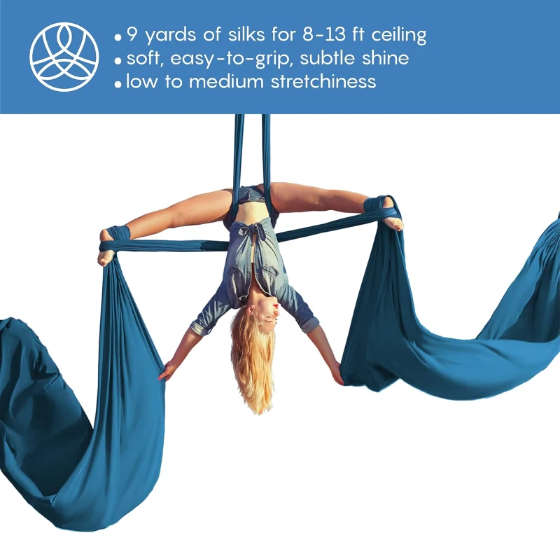 9-Yard Aerial Silks Kit — Heavy-Duty Tricot Hammock with Complete Hardware & Manual | Versatile Aerial Swing for Flying Yoga, Gymnastics & All Skill Levels (Rig Up to 13 ft)