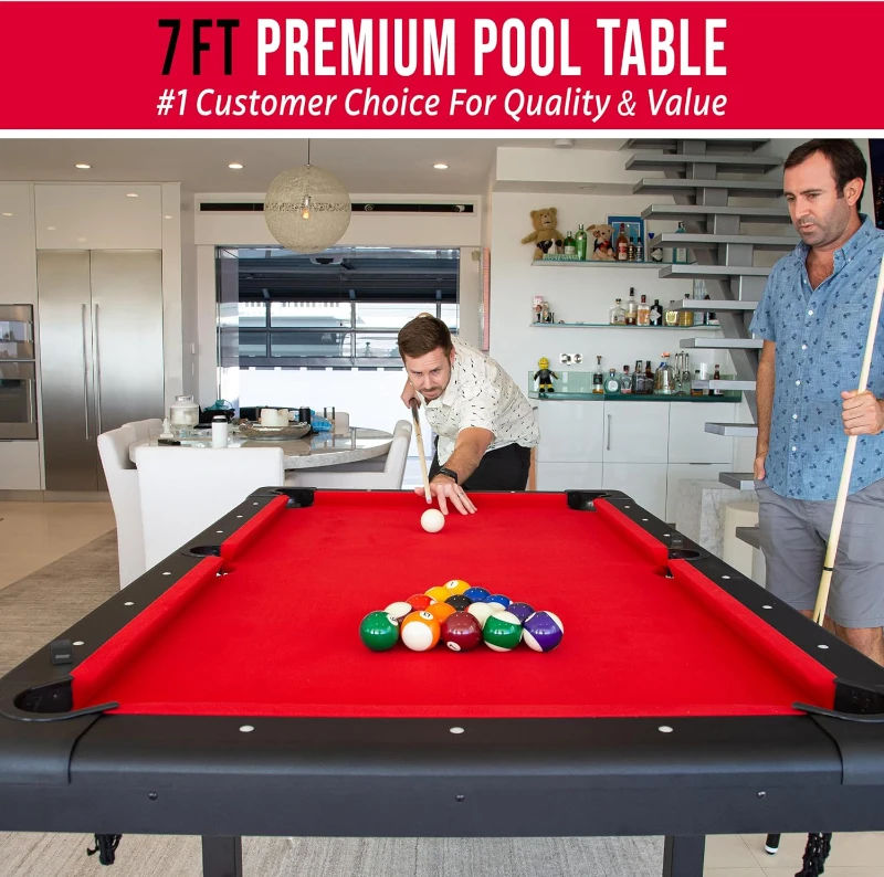 GoSports Mid-Size Billiards Table — 6, 7, or 8 ft Options — Portable, No-Assembly Pool Table with Full Accessory Set (Includes Balls, 2 Cues, Chalk & Felt Brush)