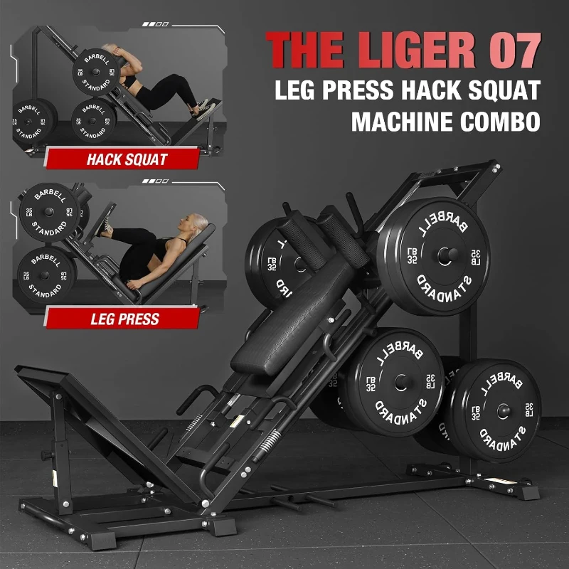 GMWD 45° Leg Press & Hack Squat Combo — Linear Bearing 2-in-1 Lower-Body Machine with Weight Storage, 84×38"" Base, Commercial-Style Home Gym Equipment