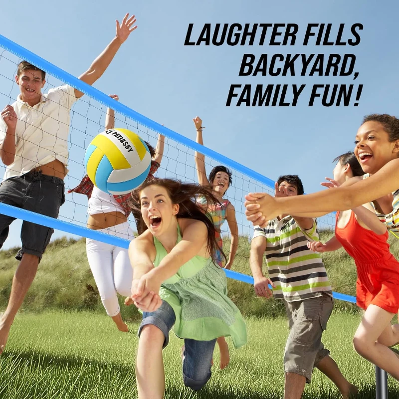 Patiassy Portable Volleyball Net for Backyard – Heavy-Duty Professional Outdoor Set with Adjustable 1.75"" Aluminum Poles, Galvanized Winch, Steel Stakes, Anti-Sag Design, Pump and 1680D Carry Bag for Beach & Grass