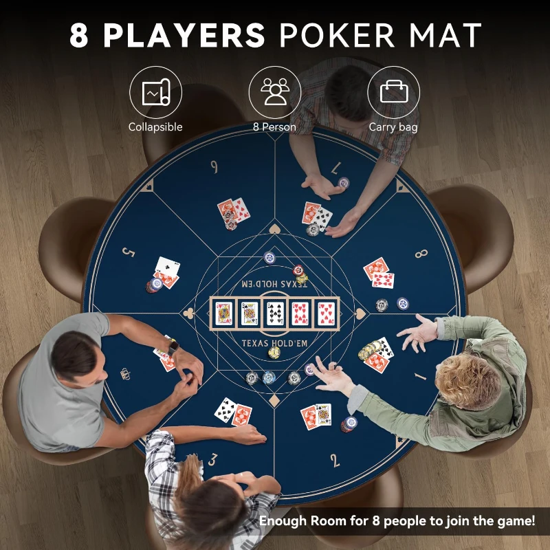 YUZPKRSI 47 Inch Round Poker Mat - Neoprene & Rubber Texas Hold'em Table Top, Portable with Carrying Bag, Casino Card Game Surface