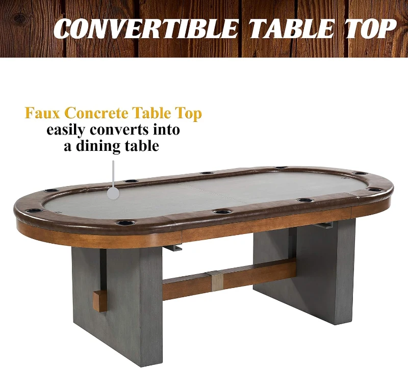Barrington Urban Tournament Poker Table — 87"" Tournament Top with 2-Piece Dining Conversion, Felt Playfield and 10 Cup Holders
