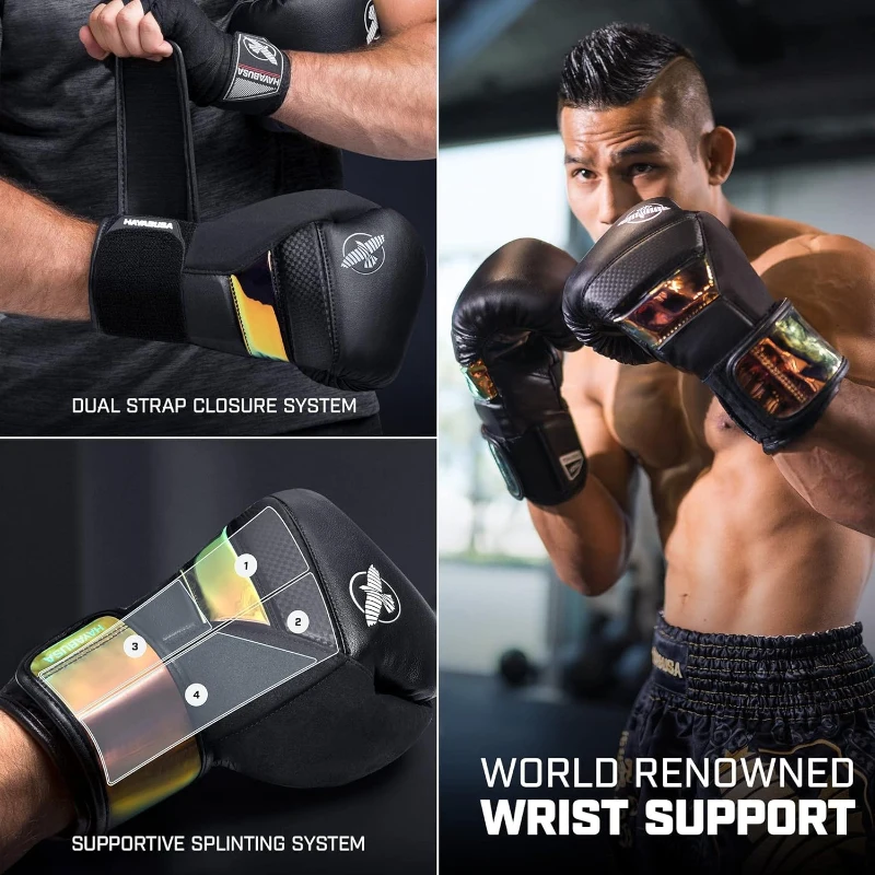 Hayabusa T3 Unisex Boxing Gloves — Wrist & Knuckle Protection with Dual-X Hook and Loop, Splint-Style Wrist Stabilizer, 5-Layer Knuckle Padding