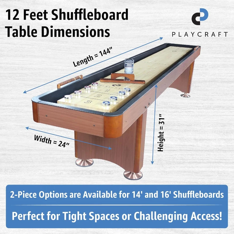 Playcraft Woodbridge Shuffleboard Table with Storage Cabinet — Pro-Style Table Set (Made in USA) with 8 Pucks, Abacus, Brush & Wax