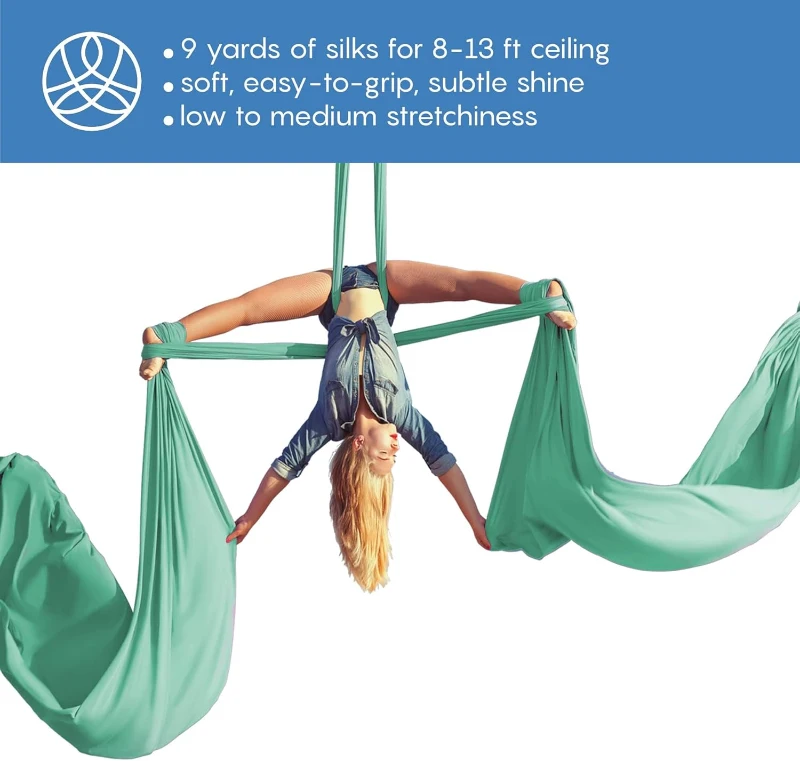 Complete Aerial Silks Starter Set — 9 Yards Tricot Silk Hammock with Rigging Gear & Guide | Aerial Swing for Acrobatic Yoga & All Levels (Supports Rigging Height up to 13 ft)