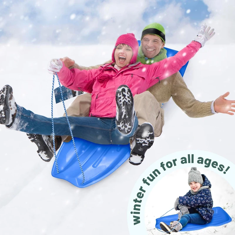 Slippery Racer Downhill Xtreme Flexible Toboggan Sled — Adult & Kid-Friendly with Handles and Pull Rope