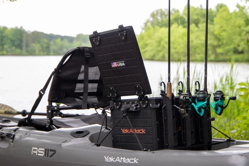 YakAttack BlackPak Pro 13"" x 13"" Fishing Crate (Black) with 3 Rod Holders | Compact Kayak Tackle Box & Gear Organizer | Lightweight, Robust & Customizable Marine Accessory | Made in USA