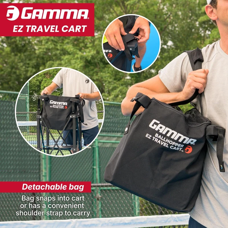 GAMMA Sports EZ Travel Cart - Portable Tennis & Pickleball Hopper with Premium Carrying Case (150/250 Capacity)