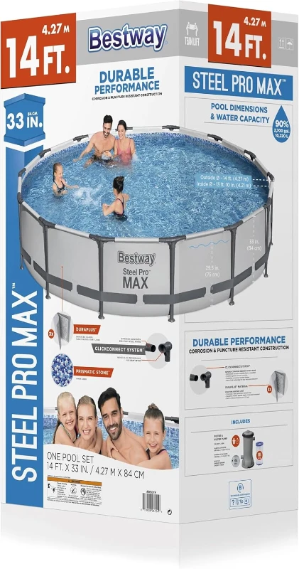 Bestway Steel Pro MAX 14 ft x 33 in Round Above-Ground Pool Set — Includes 530 gal Filter Pump