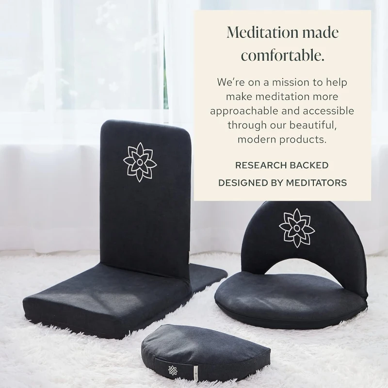 Mindful Modern Pro Folding Meditation Chair - 5-Position Adjustable Floor Seat with Back Support and Detachable Buckwheat Cushion