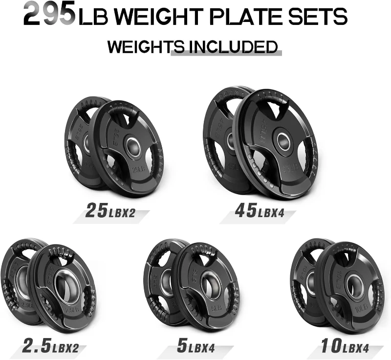 RitFit Olympic Rubber Grip Plates for Barbell — 2"" Hole Weight Plates for Home & Gym Strength Workouts, Singles/Pairs/Sets (2.5/5/10/25/45 lb) — 295 lb Set