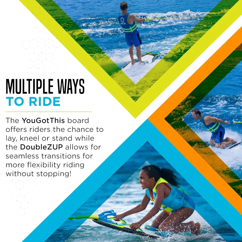 ZUP You Got This 260 All-in-One Waterboard & Handle Combo with EVA Deck Pad, Multi-Purpose Kneeboard/Wakeboard/Wakeskate/Wakesurf (51.7"" x 23.8"" x 4.6"")