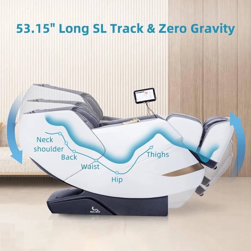 MassaMAX MT339 4D Full-Body Shiatsu Massage Chair Recliner with Electric Extendable Footrest, Zero Gravity, SL-Track, Deep Yoga Stretch, 15 Modes, AI Voice & Foot Rollers (White)