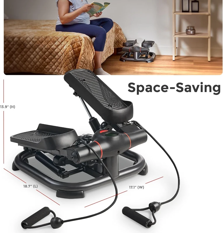 Sunny Health & Fitness 2-in-1 Power Stepper with Resistance Bands, Bluetooth-Ready, 400 lb Capacity & Free SunnyFit App