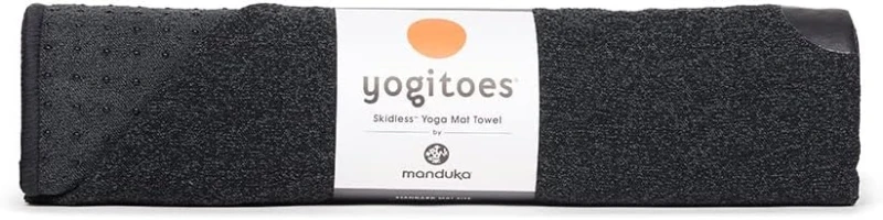 Yogitoes by Manduka Hot Yoga Mat Towel — 72"" Onyx Thin Lightweight Quick-Dry Towel with Rubber Grip Dots (262023001)