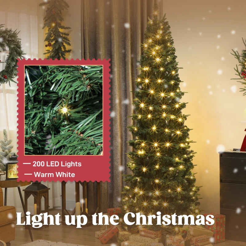 HOMCOM 7 ft Prelit Pop Up Christmas Tree, Collapsible Artificial Xmas Tree with Metal Stand for Holiday Decor, Green