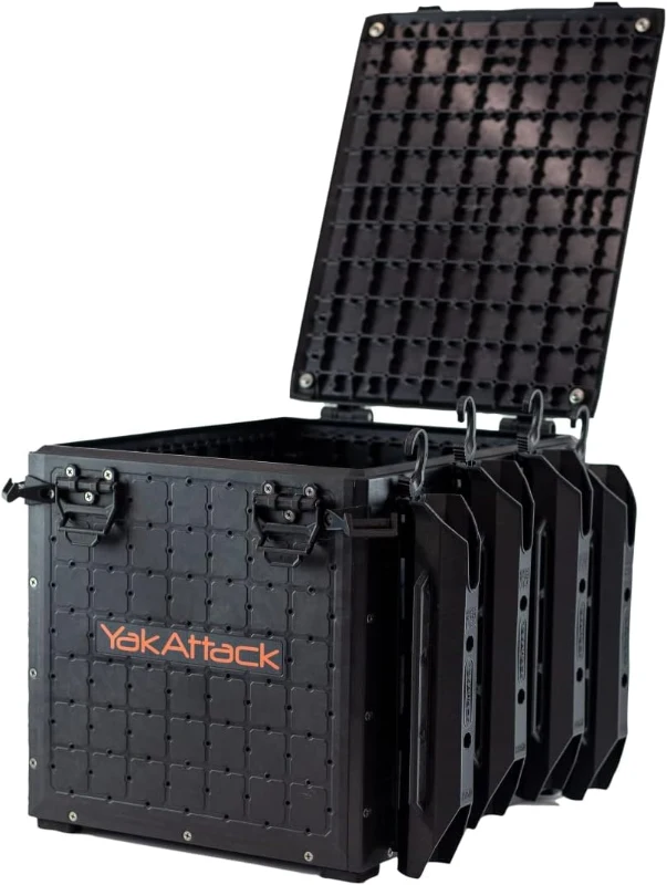 YakAttack BlackPak Pro 13in x 16in Kayak Fishing Crate – Black, 4 TetherTube Rod Holders | Lightweight Durable Customizable (Made in USA)